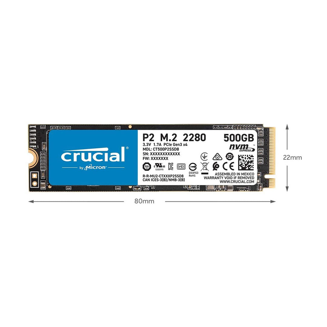 حافظه اس اس دی اینترنال کروشیال مدل P2 M.2 NVMe PCIe ظرفیت 500 گیگابایت